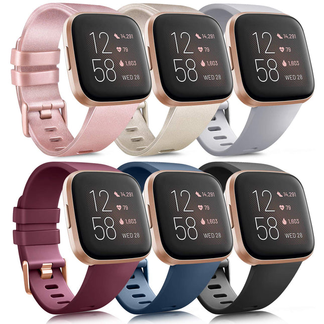 6 Pack Sport Bands Compatible with Fitbit Versa, Classic Soft Silicone Replacement Wristbands for Smart Watch Women Men 