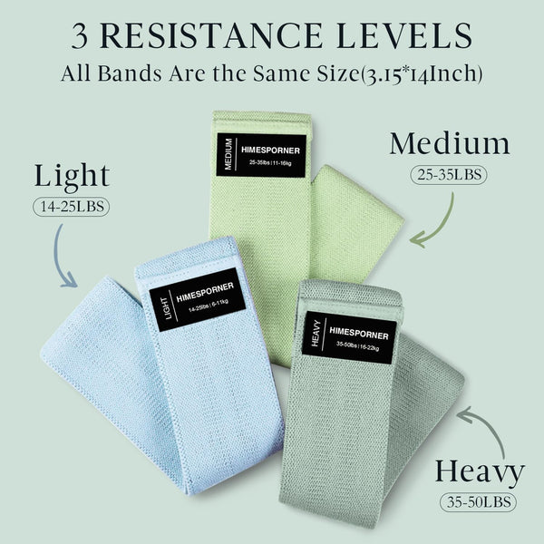 Wide Fabric Resistance Bands for Working Out, 3 Level Non-Slip Exercise Booty Bands for Women & Men Leg and Glutes with Hair Ties and Tape Measure