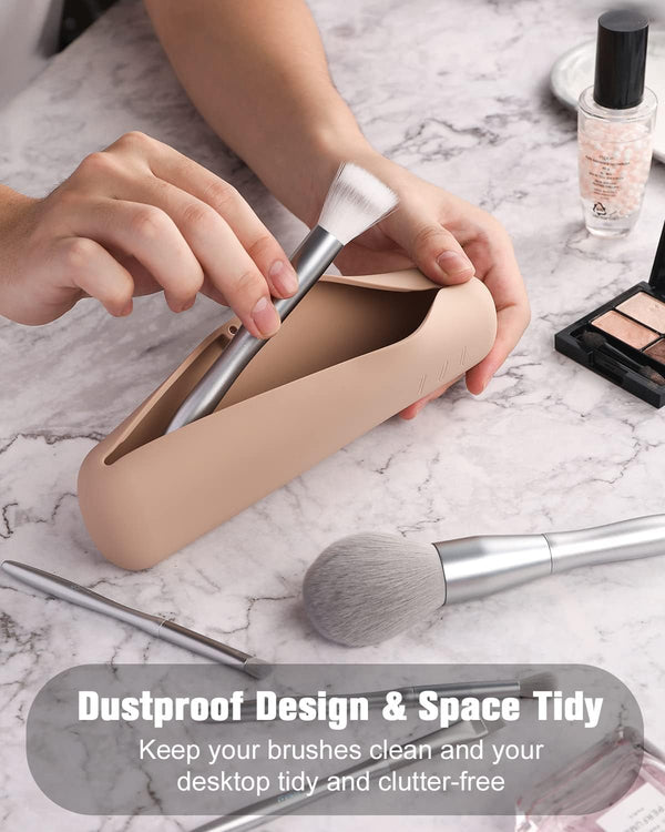 FERYES Large Travel Makeup Brush Holder, Magnetic Anti-Fall Out Silicon Portable Cosmetic Face Brushes Holder, Soft and Sleek Makeup Tools