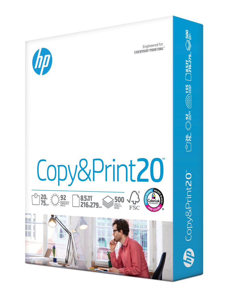 HP Printer Paper | 8.5 X 11 Paper | Copy &Print 20 Lb | 1 Ream Case - 500 Sheets| 92 Bright | Made in USA - FSC Certified | 200060