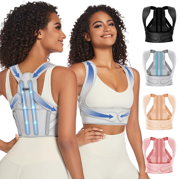 Fit Geno Posture Corrector for Women & Men: Adjustable Lightweight Upper Back Brace for Neck Shoulder & Upper Back Pain Relief - Improve Posture