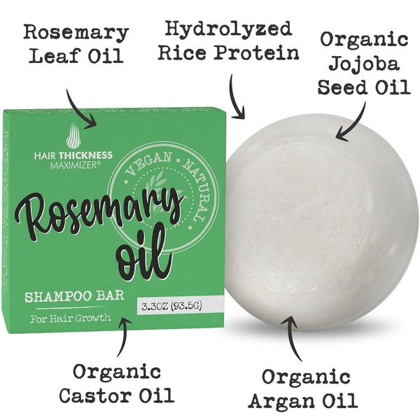 Rosemary Oil for Hair Growth Shampoo Bar. Eco-Friendly,No Harsh Chemicals, Color Safe, pH Balanced. Solid Shampoo Bar Equal to 3 Liquid Bottles.