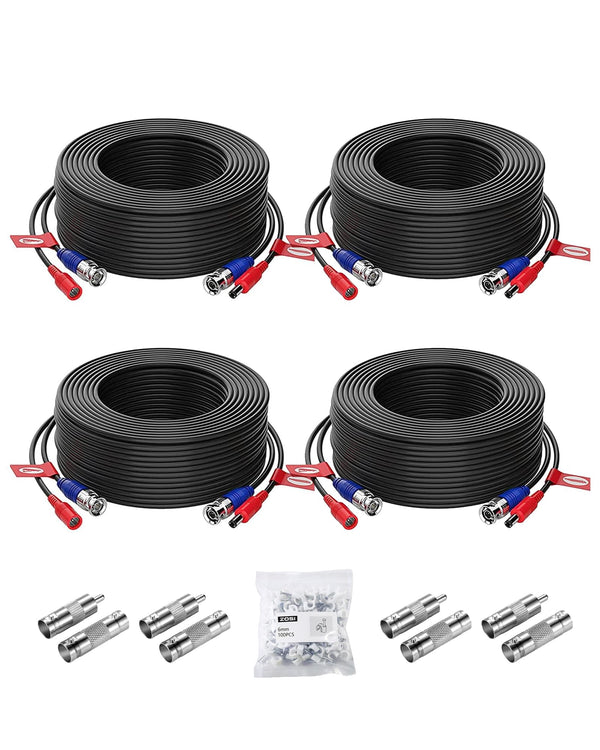 ZOSI 4-Pack 100ft (30m) BNC Video Power Cables, All-in-One Pre-Made Extension Wire for CCTV Security Camera Surveillance DVR Systems, Includes 4
