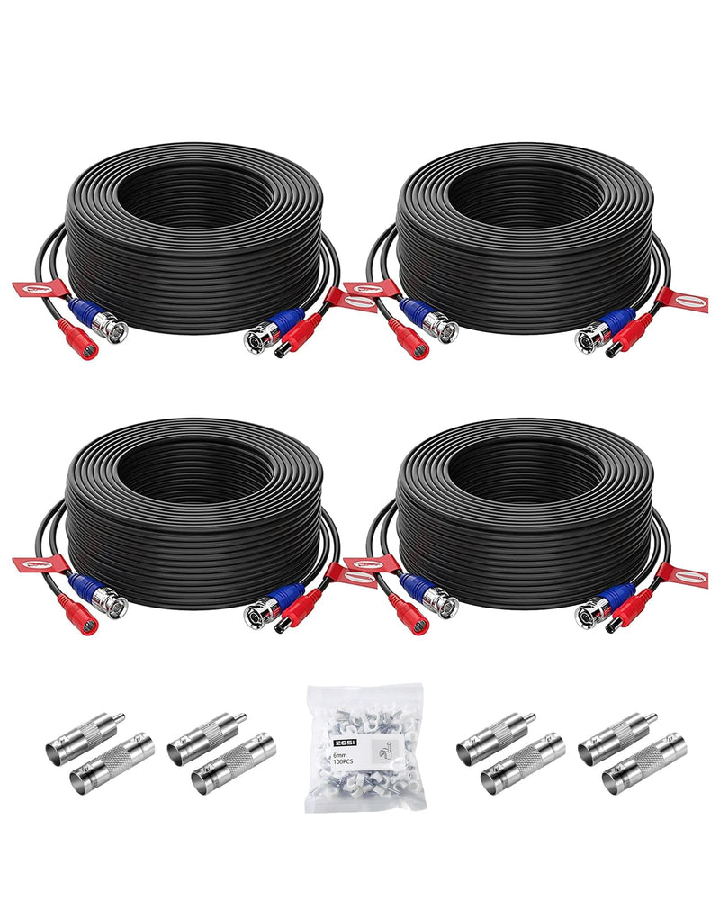 ZOSI 4-Pack 100ft (30m) BNC Video Power Cables, All-in-One Pre-Made Extension Wire for CCTV Security Camera Surveillance DVR Systems, Includes 4