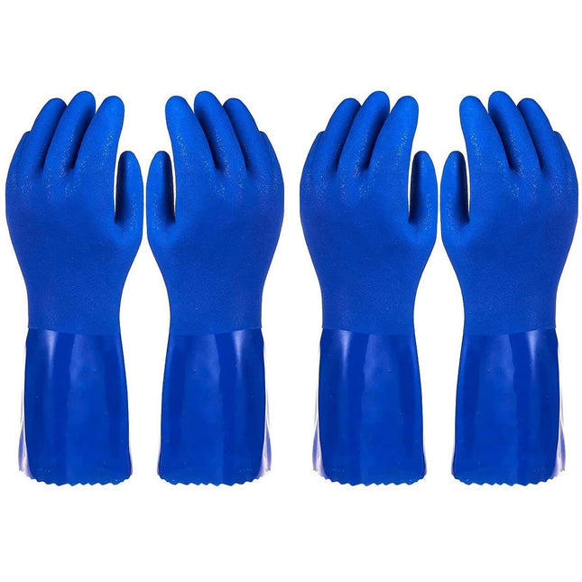 2 Pairs Rubber Household Cleaning Gloves for Kitchen Dishwashing, Cotton Lined (Blue)