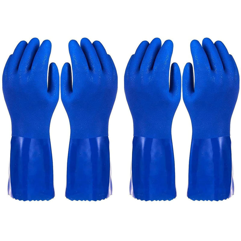 2 Pairs Rubber Household Cleaning Gloves for Kitchen Dishwashing, Cotton Lined (Blue)