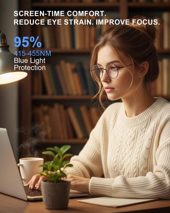 Brigtlaiff round Blue Light Blocking Glasses for Men Women, Computer Gaming TV Glasses anti Eyestrain with Metal Frame