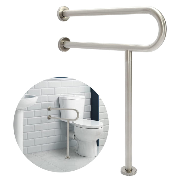 HECASA 24 Inch Handicap Grab Bars Rails 304 Stainless Steel Toilet Handrail Bathroom Safety Bar Wall Mount Floor Support Assist Bar for Disabled