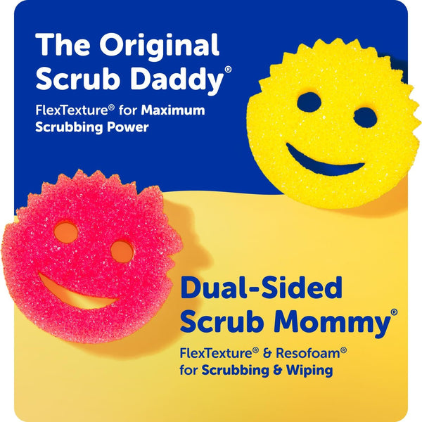 Scrub Daddy Scrub Mommy Sponges - Dish Scrubber + Non-Scratch Cleaning Sponges Kitchen, Bathroom + Multi-Surface Safe - Dual-Sided Dish Sponges