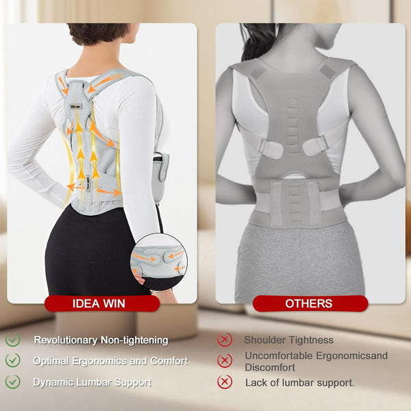 Back Brace Posture Corrector for Women and Men with Detachable Heating Pad - Adjustable Posture Corrector Belt, Relieve Pain in Upper and Lower