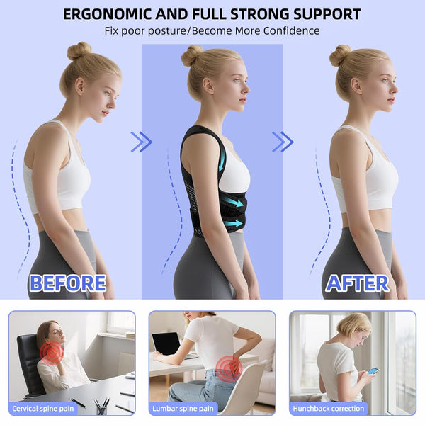 Back Brace Posture Corrector for Women and Men, Upgraded Full Support, Adjustable Back Straightener for Improving Posture, Relief for Upper,Lower