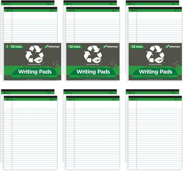 KAISA White Legal Pads Writing Pads Recycled Paper 5"X8" Narrow Ruled Lined Paper Small Legal Pad Perforated 50 Sheets Hard Back Notepads Writing