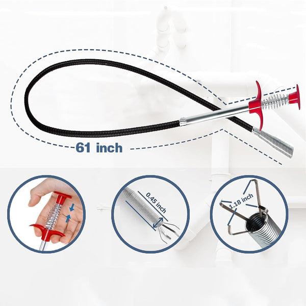 Drain Snake,61 Inch Flexible Grabber Claw Pick up Reacher Tool,Drain Clog Remover - Gutter Cleaning Tools for Home Sink, Bathroom Tub,Drain,