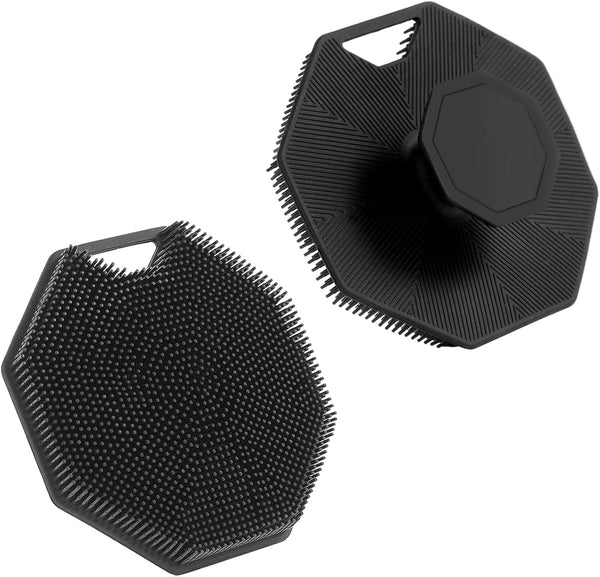 2Pack Silicone Body Scrubber, Qewro Body Buffer Exfoliating Brush with Silicone Loofah, Scalp Exfoliator Hair Shampoo Skin Cleaning Brush, Bath &