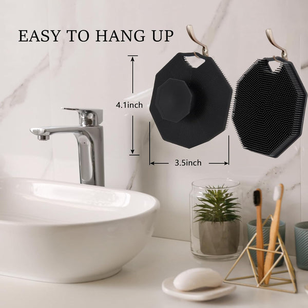 2Pack Silicone Body Scrubber, Qewro Body Buffer Exfoliating Brush with Silicone Loofah, Scalp Exfoliator Hair Shampoo Skin Cleaning Brush, Bath &