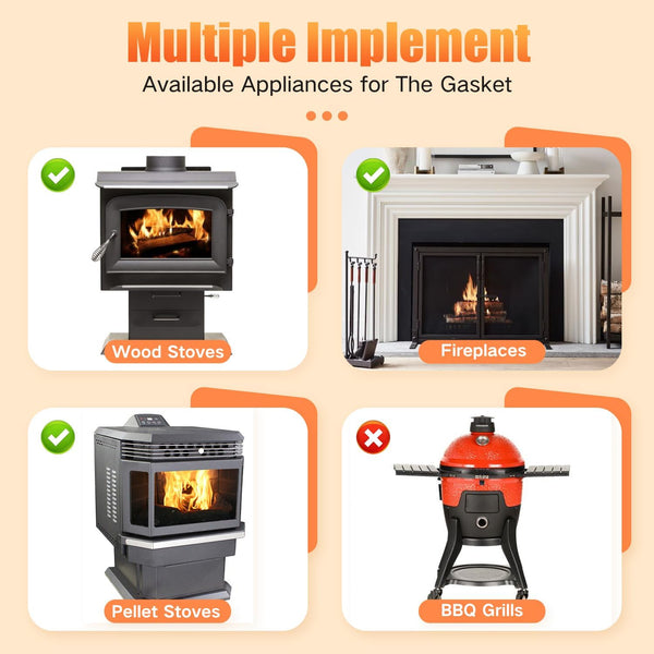 Wood Stove Gasket (7/8" X 72" Rope), Wood Stove Door Gasket, Grey Color Fiberglass Door Seal, 7/8 in High Temperature Resistant Rope