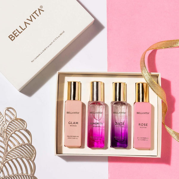 Bellavita Luxury Perfumes for Women Set (4X20Ml) | Woman Perfume with DATE, SENORITA, GLAM & ROSE | Vanilla Perfume with Floral Sweet & Musk |