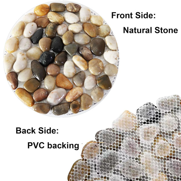 Natural Pebble Stepping Stones for Garden & Outdoor Walkways - 9 Inch round Therapeutic Massage Stones, 6Pcs Non-Slip Acupressure Floor Mats,