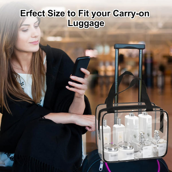 APREUTY Clear Makeup Bags, TSA Approved 3 Pcs Large Cosmetic Makeup Bags Set Clear PVC with Zipper Handle Portable Travel Luggage Pouch Airport