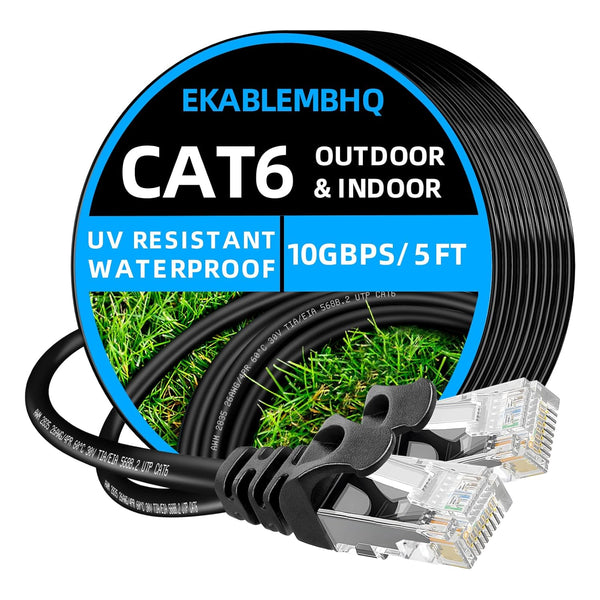 Cat 6 Ethernet Cable 5 FT 10Gbps 250Mhz, Outdoor & Indoor Network Cable for Router/Modem/Pc, RJ45 LAN Internet Cord with Snagless Design