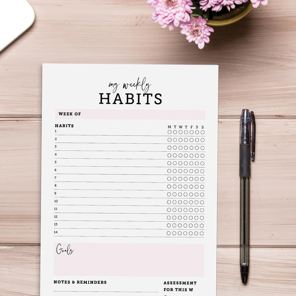 CARDAMONOLY Habit Tracker Notepad - 50 Page Tear off Planning Pad - 6 X 9 - High Performance Planner - Chore Chart for Adults - Weekly Planner