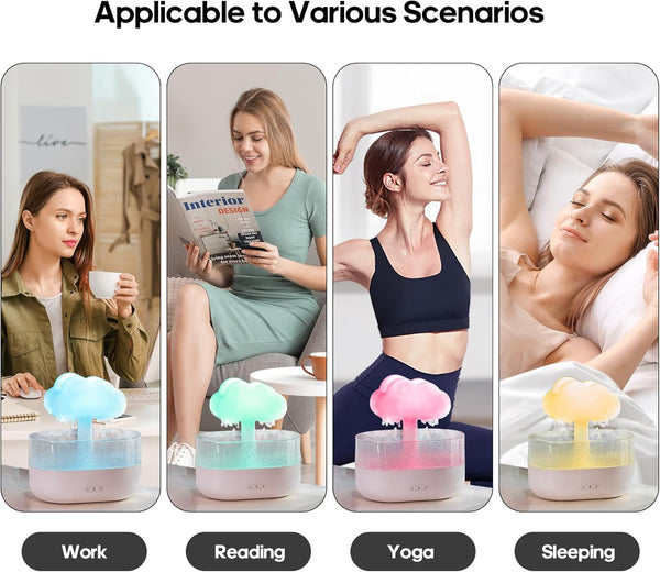 Rain Cloud Humidifier Water Drip, Mushroom Rain Lamp Waterfall, Aromatherapy Essential Oil Rain Diffuser, Raining Cloud Night Light with 7