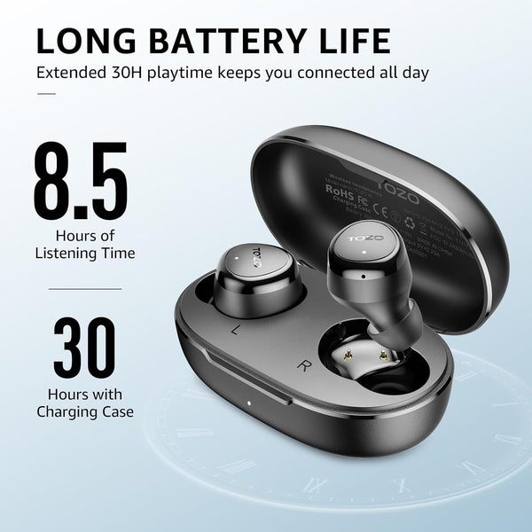 TOZO E1 Wireless Earbuds Build in Mic Clear Calls Ergonomic Light Weight Bluetooth 5.3 in Ear Headphones IPX6 Waterproof Premium Stereo Sound Ear