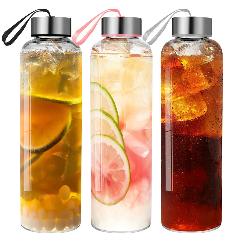 Goldarea Glass Water Bottles - 2 Packs 18Oz Glass Bottles with Lids - Ideal for Juice, Juice Cleanses, and Reusable Juicing Bottles, Wide Mouth