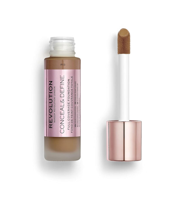 Makeup Revolution Conceal & Define Foundation, Cream Foundation Makeup, Full Coverage, for Medium Skin Tones, Vegan & Cruelty-Free, F7, 23Ml