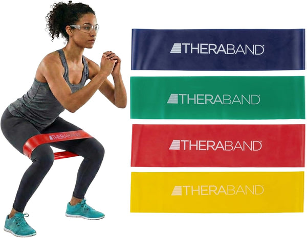 THERABAND Resistance Band Loop Set, Pack of 4, 12 Inch Band Loop Kit for Legs & Butt Workouts, Beginner to Advanced Levels for Exercise, Rehab,