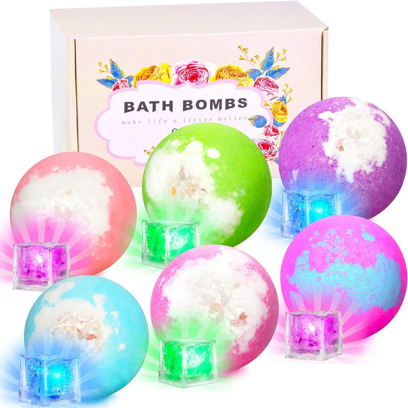 Light up Bath Bombs with Surprise Inside, 4.23 Oz Natural Gift Set 6 with Essential Oils, Magnesium Large Bath Bombs for Women Relaxing Spa Skin