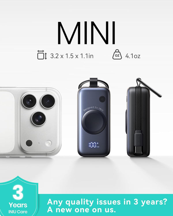 INIU 3-In-1 Portable Charger, Small 5000Mah Power Bank with Built-In USB C Cable and Watch Charger, 20W PD Fast Charging Battery Pack, Travel