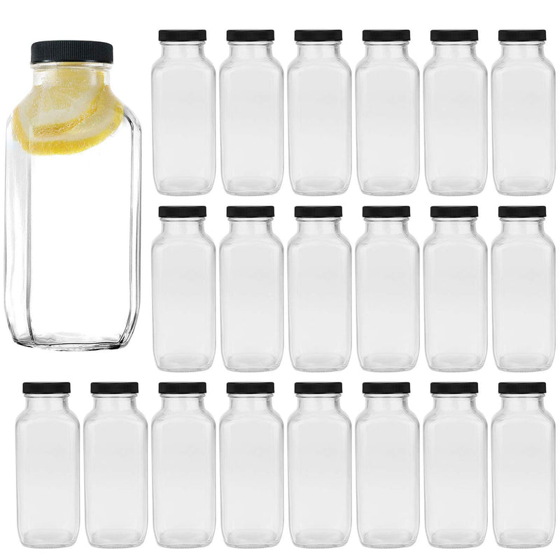 Encheng Vintage Water Bottles,Glass Drinking Bottles 16Oz,Square Beverage 500Ml with Lids for Kombucha,Tea,Glass Homemade Drinks,Travel Reusable