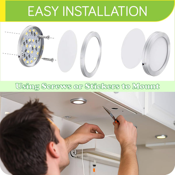 Collection Cabinet Display Lighting Kit, round LED Puck Lights, 110V Direct Electric Wired & Wall Plugged In, 12-Way Octopus Junction Box, on and