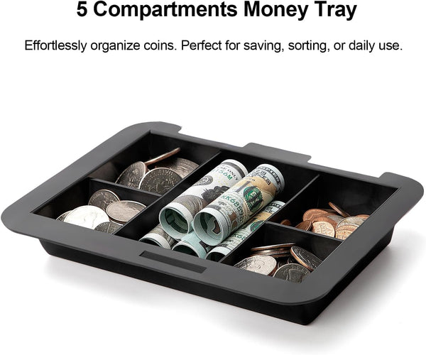 Jssmst Locking Medium Steel Cash Box with Money Tray,Lock Box,Black