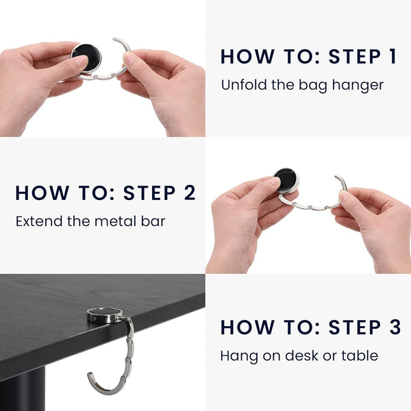 Kwmobile Purse Hanger for Table (Set of 2) - Purse Hook for Table - Folding Handbag Hanger - Portable Bag Holder