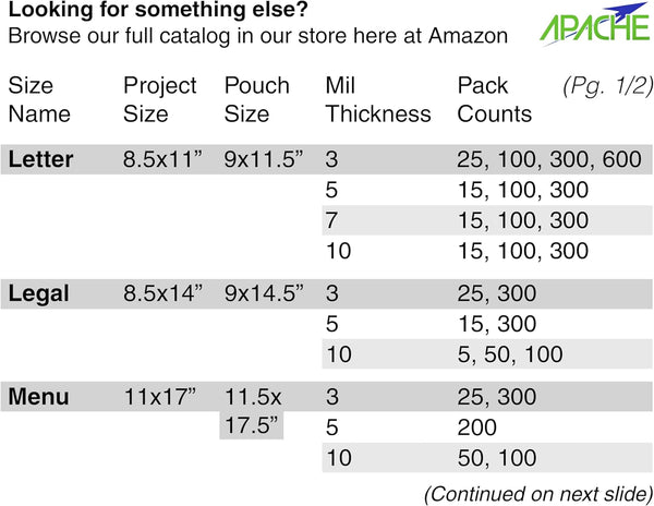 Apache Laminating Pouches 5 Mil, for 8.5 X 11 Inch Letter Size Paper 9 X 11.5 Inch Sheets, 100 Pack