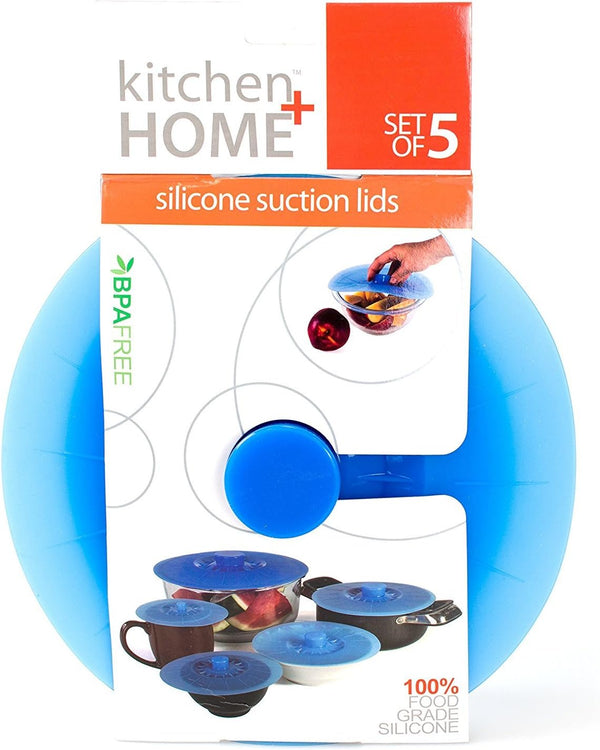 Kitchen + Home Silicone Suction Lids and Food Covers - Set of 5 - Fits Various Sizes of Cups, Bowls, Pans, or Containers!