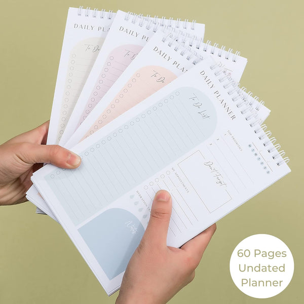 Daily Planner to Do List Notepad 60 Undated Pages,Apricot,Twin-Ring Spiral Bindling 6X9 Inch Desktop Daily Planning Notepad with Protective