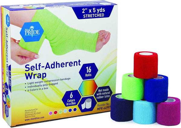 MED PRIDE Self Adhesive 3''X 5 Yards Bandage Wrap (16 Rolls) - Athletic Flex Tape First Aid - Self Adhering Knee Ankle Wrist Bandage Wraps -