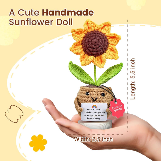 Gossby Positive Sunflower Doll Crochet with Card - This Is a Little Reminder - Appreciation Gift for Coworker, Best Frie