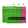 9Pcs Genuine Korean/Asian Exfoliating Bath Washcloth, Skin Massage (Green 6Pcs, Red 3Pcs) Genuine Korean Italy Towel, Removing Dry, Dead Skin