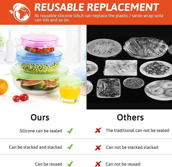 BFONS 18 Pack Silicone Stretch Lids, 6 Different Sizes, 100% Safe Food Grade Silicone to Meet Most Container, Microwave Cover for Food Storage,