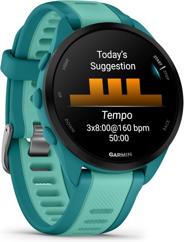Garmin Forerunner 165 Music GPS Running Smartwatch, Fitness Tracker Smart Watch for Women and Men Bundle with Accessories - Turquoise/Aqua