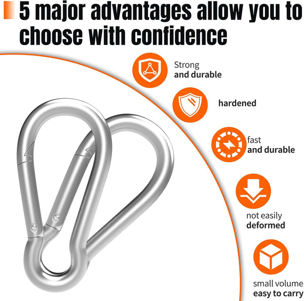 Carabiner 3 Inch Spring Snap Hook, 16Pcs M8 5/16 Inch Spring Snap Hook Quick Link for Camping Hiking, 500LBS Holding Capacity Heavy Duty Steel