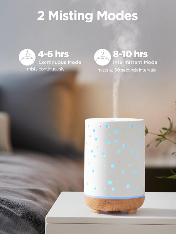 Innogear Essential Oil Diffuser, 150Ml Ceramic Ultrasonic Air Humidifier Cool Mist Aromatherapy Diffuser with 2 Mist Modes, Waterless Auto off for