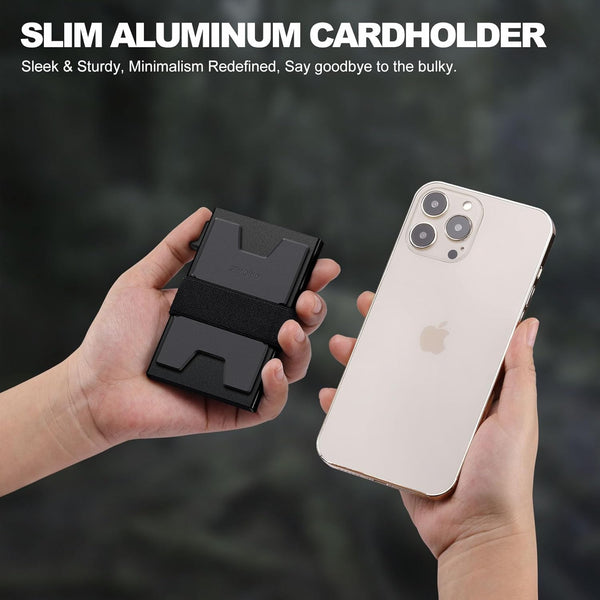 Slim Aluminum Card Holder Wallet for Men, Durable Expandable Backplate, RFID Blocking Minimalist Metal Pop up Wallet, Holds 12+ Cards plus Cash