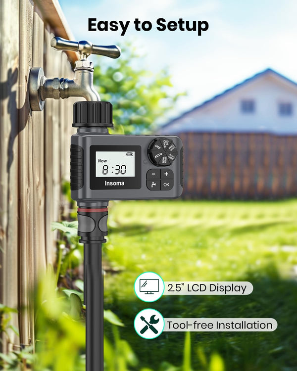Outdoor Garden Hose Faucet Timers, Programmable Water Sprinkler Timer with Rain Delay/Manual/Automatic Drip Irrigation and Lawn Watering System