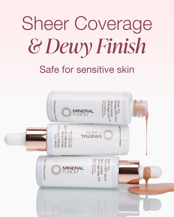 Mineral Fusion Face Serum, Sheer Tint Mineral SPF Serum, 1 Fl Oz, Medium, Tinted Broad Spectrum SPF 50 Mineral Sunscreen, Sheer Coverage,