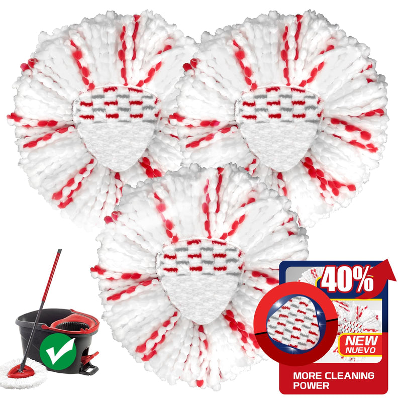 [2026 New Version] Mop Head Replacement - 40% More Cleaning Power，3 Pack Spin Mop Replacement Head for Easy Wring 1-Tank System, Easy Cleaning,